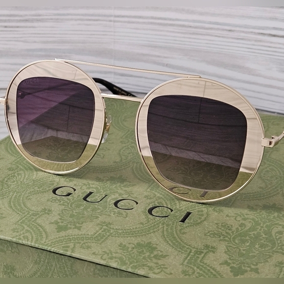 Gucci Aviator GG0105S Aviator Sunglasses in Gold and Brown Gradient NWT - Picture 7 of 10